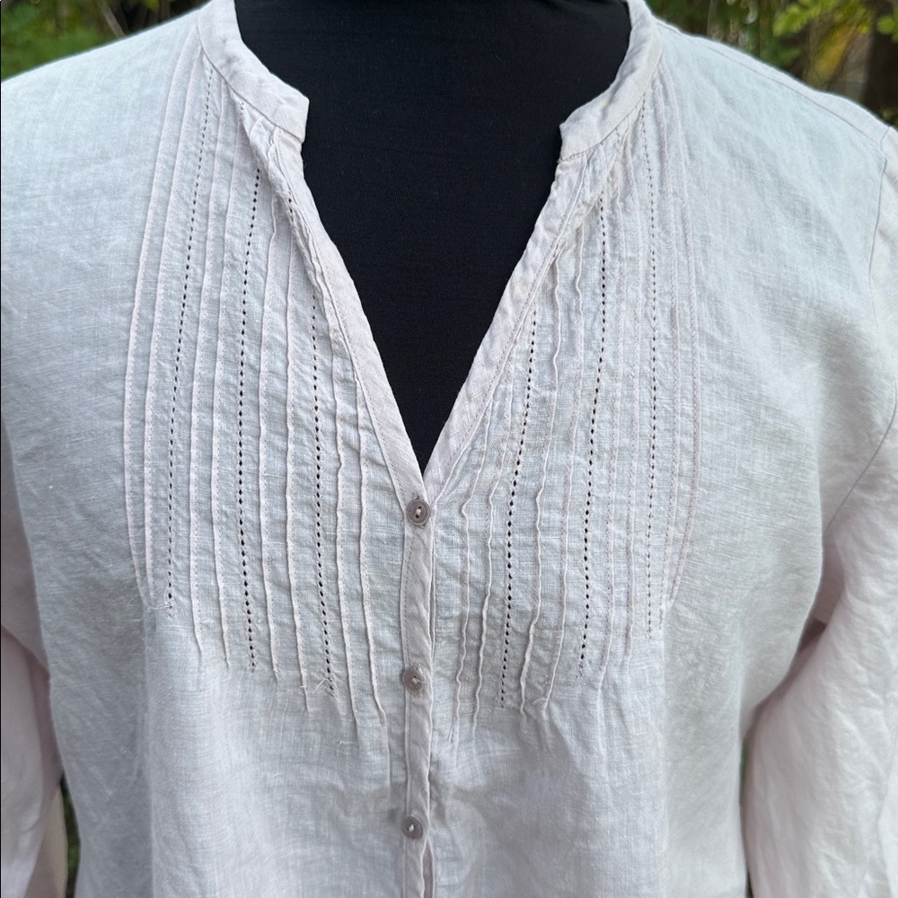 EILEEN FISHER Handkerchief Linen Pintuck Long Shaped Shirt Top, size Large - Picture 2 of 7